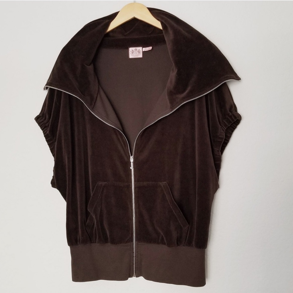 Juicy Couture Chocolate Brown Velvet Zip Up Cowl Neck Jacket
